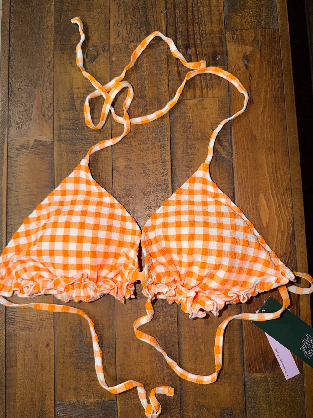 Target Orange and White Gingham Triangle Swim Top